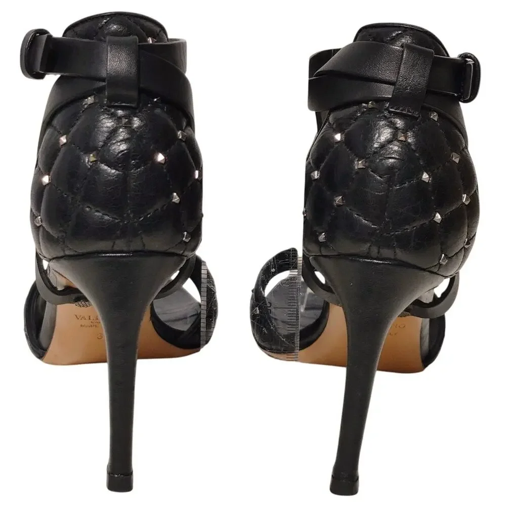 Valentino Garavani Rockstud Accent Leather Heels Black Womens Size US 6 EU 36